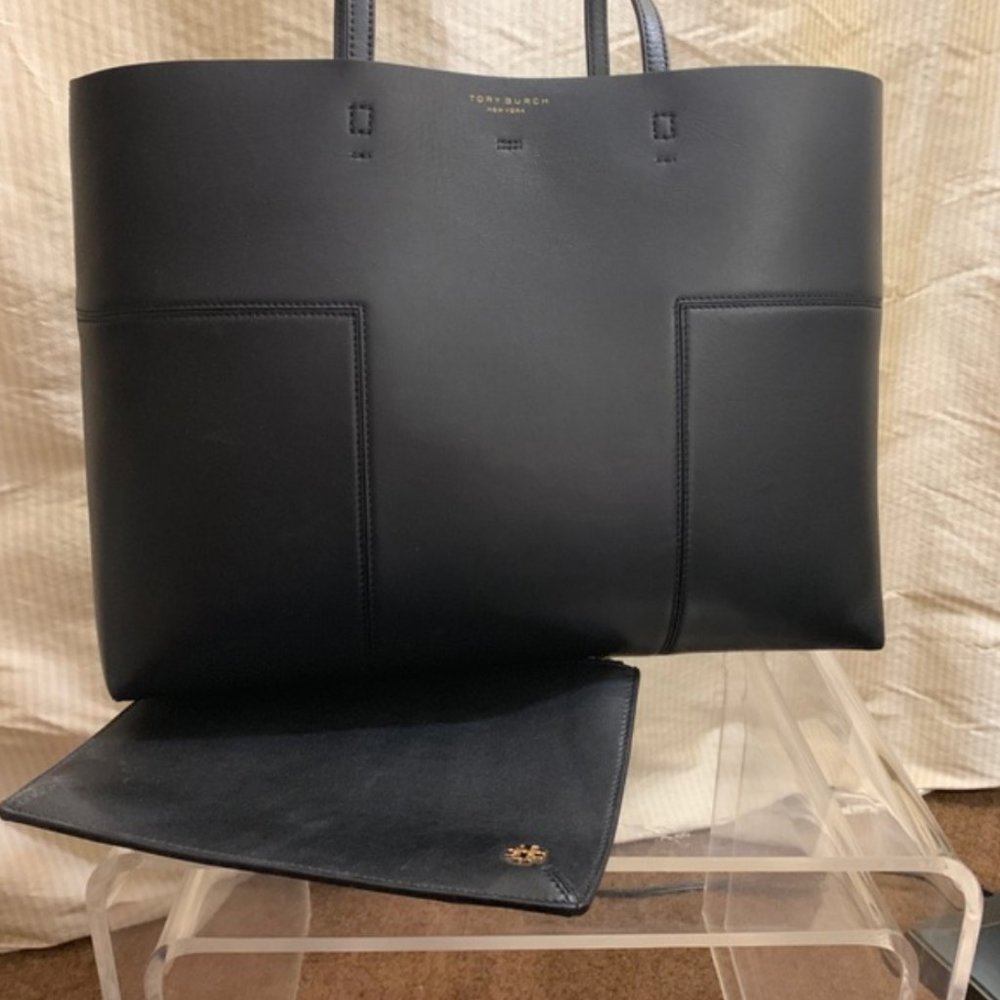 Gorgeous Tory Burch Black Leather T - Large Tote